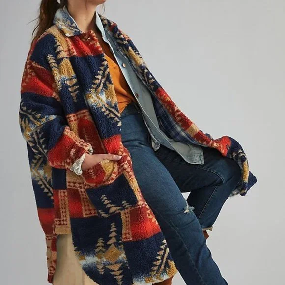 Anthropologie X Pilcro Leopard Sherpa Duster Jacket - Picture 3 of 11